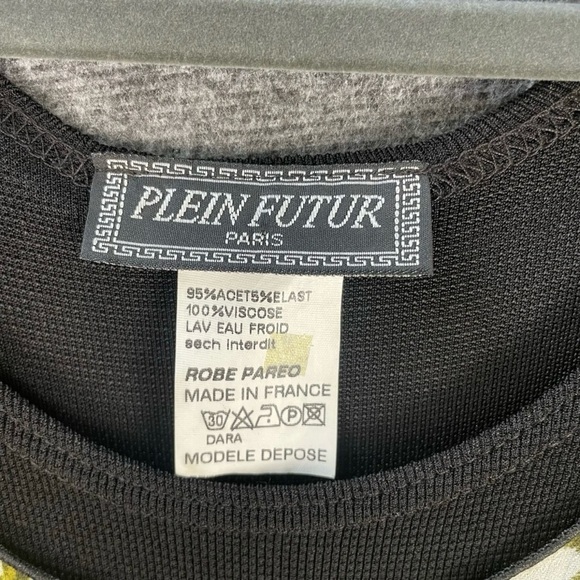 Artsy Boho Abstract Print Dress Black Layered Asymmetrical Midi Vintage XL - Picture 13 of 13